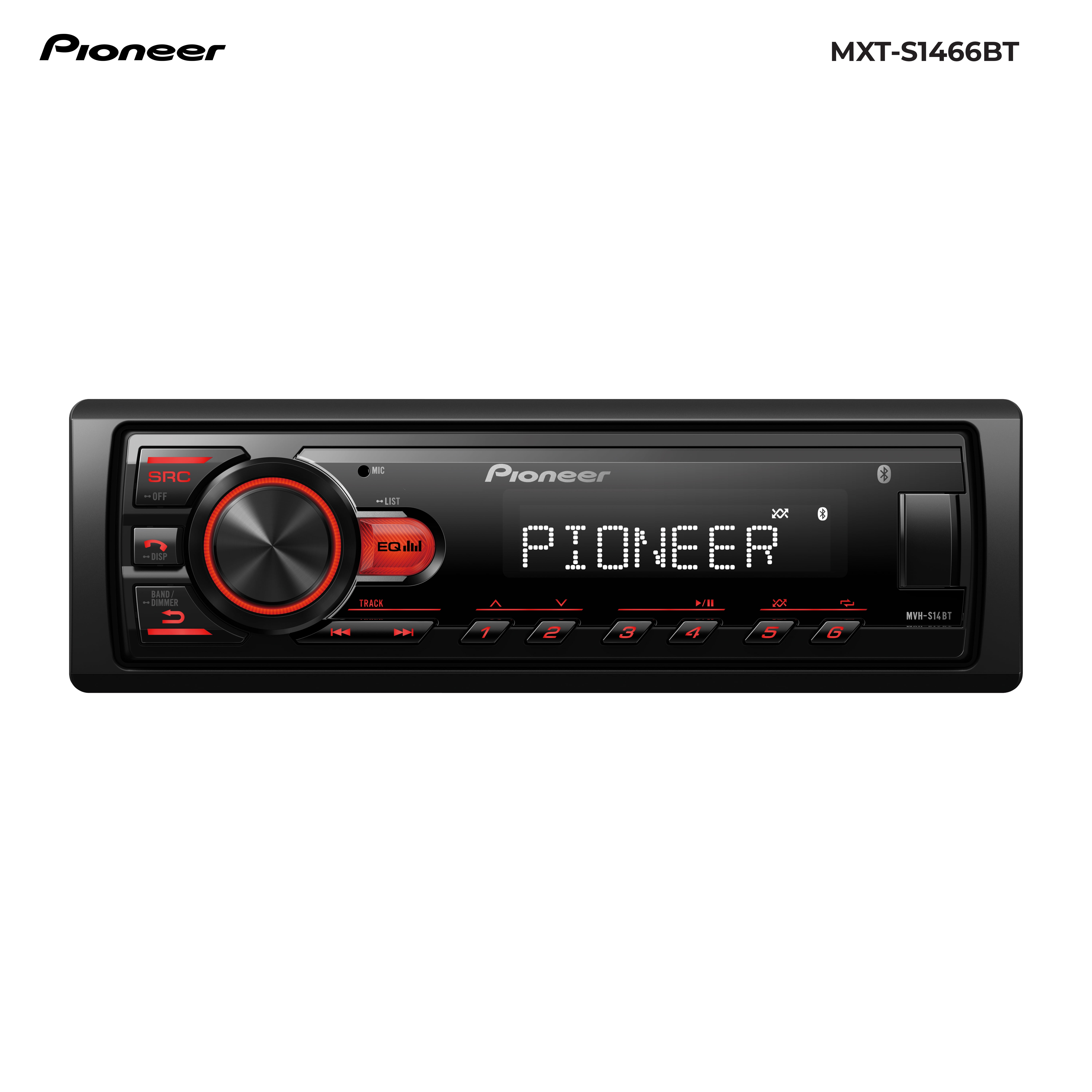 Pioneer MXT-S1466BT Car Audio Stereo Bundle ‒ Bluetooth Head Unit Receiver + (4) 6.5″ 4-Ohm Speakers, 50W x 4 RMS, Hands-Free Calling, USB, AM/FM, Loud Bass Upgrade