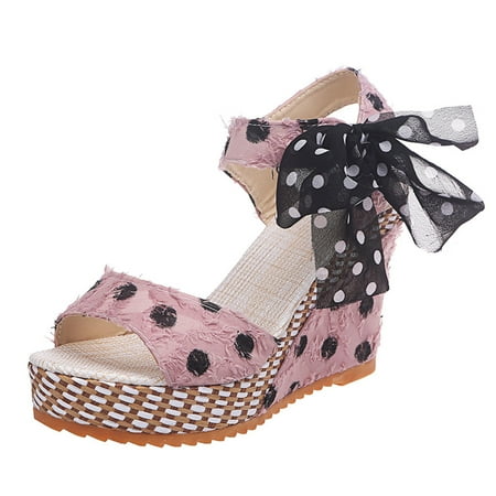 

TOYFUNNY Womens Polka Dot Wedge Lace Up Fish Mouth Sandals