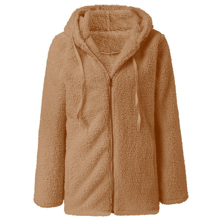 lcziwo Fuzzy Fleece Jacket Girls,Womens 2023 Winter Fuzzy Fleece Jacket Berber  Fleece Zip Up Coat Solid Color Sherpa Fuzzy Faux Cardigan with Pocket 