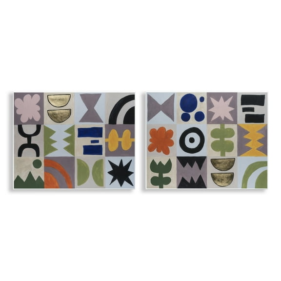 Stupell Industries Bohemian Shapes Squares Abstract Painting Unframed Art Print Wall Art, 14 x 11, Set of 2