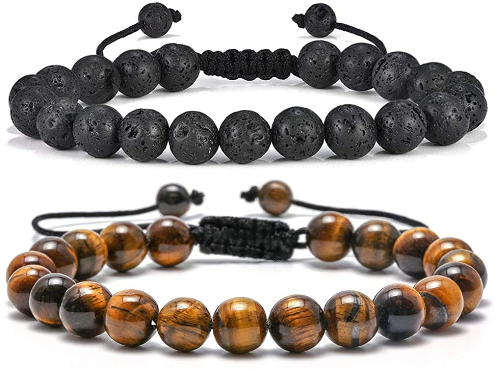 M MOOHAM Mens Bracelet, Tiger Eye Bracelet Men Lava Rock Bracelets