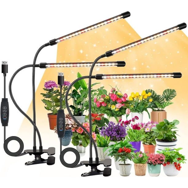 Lámpara para plantas de 2 piezas (sin adaptador), luz de espectro completo, 3000 K, 5000 K, 660 nm para plantas de interior con temporizador de 3/9/12 h, 10 niveles de brillo, 3 modos, ideal para plan