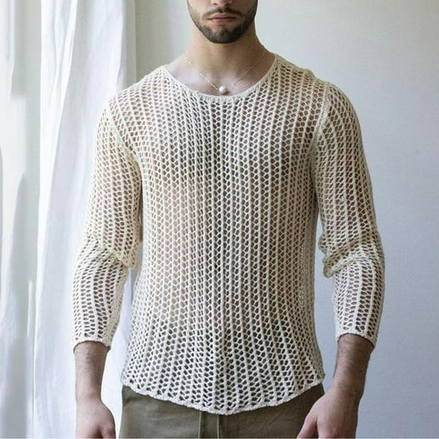 Top de punto calado para hombre,Top transparente calado para hombre Top transparente para hombre Camiseta interior de punto transparente para hombre La mejor de su clase