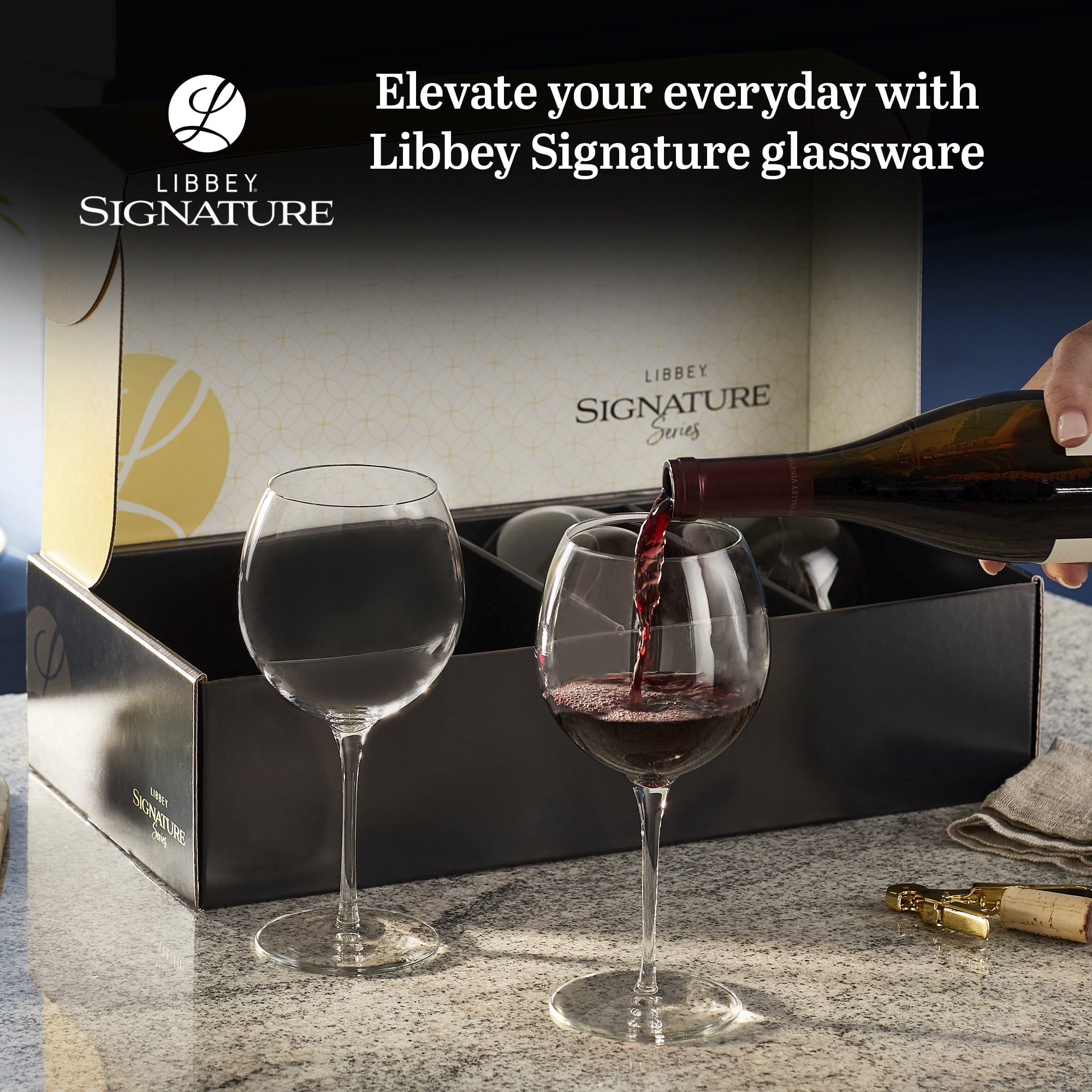 Libbey Signature Kentfield Balloon Wine Glasses Set of 4, 24 Oz Elegant Large Red Wine Glasses, Red Wine Glass Gift Set for Weddings, Birthdays, and More