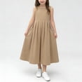 thumbnail image 5 of MGDXOX Girls Sleeveless Cotton Dress with Pleated Bodice and Side Pockets Casual Loose Swing Dress for Everyday Wear Khaki 2-3 Years, 5 of 5