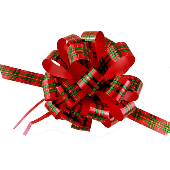 Christmas Tartan Plaid Pull Bows - 8" Wide, Set of 6, Christmas, Gift Basket, Presents, Wreath, Swag, Garland, Decoration, Classroom, Office, Fundraiser, Birthday, Winter