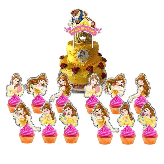 Belle Beauty and Beast Cake Topper CupcakeS Set Birthday Party Supplies Decoration Decor Kit