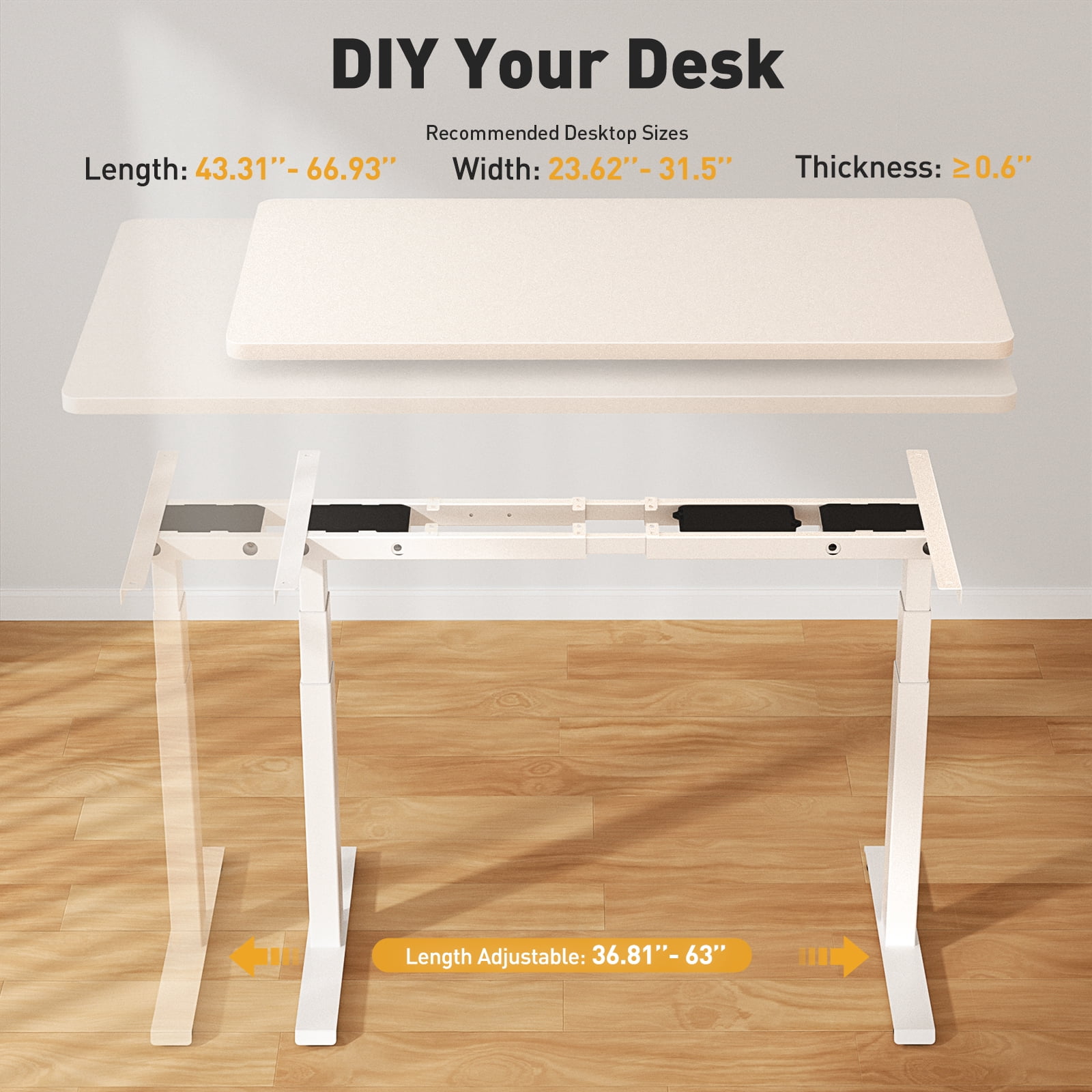 VVENACE Electric Standing Desk Frame, Double Motor Adjustable Stand Up Desk Base, 286 lbs Weight Capacity, Three Section Column Computer Desk for Home and Office (White Frame only)