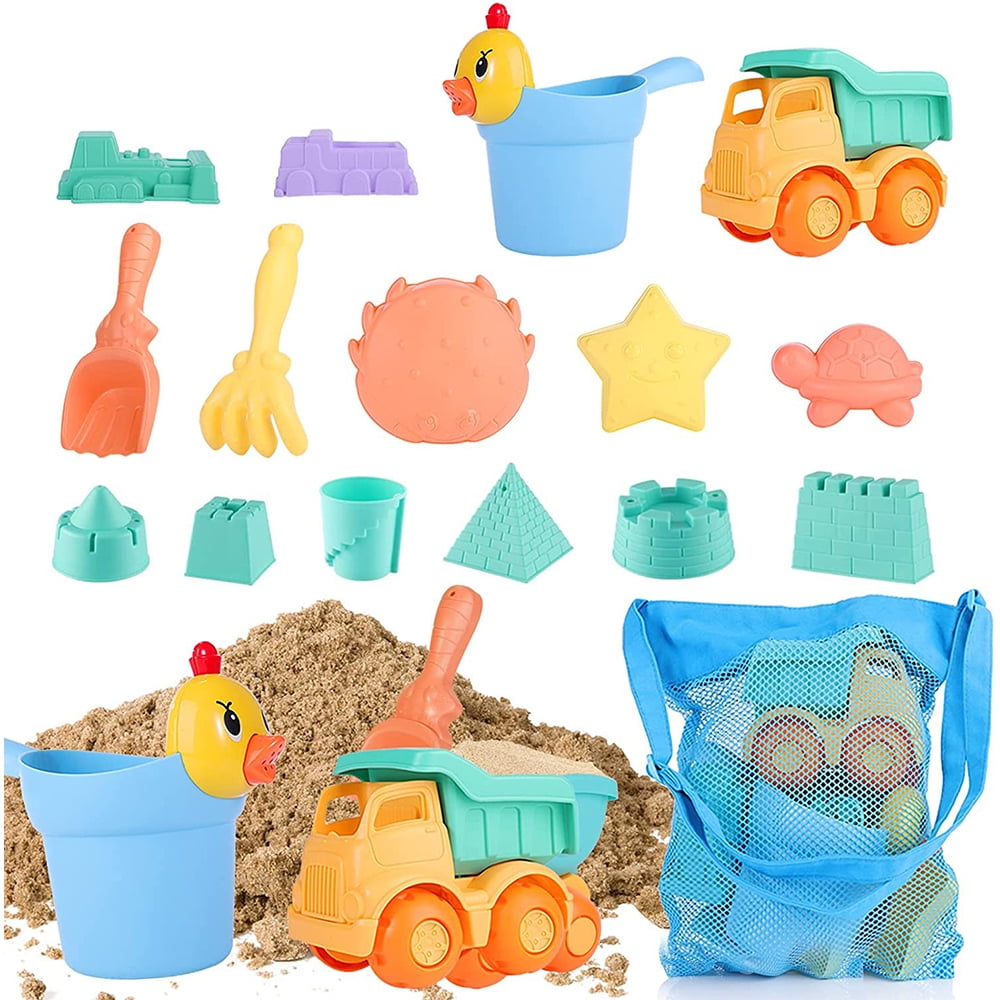 CJC Beach Toys Sand Toys Set for Kids, with Mesh Bag, 15 Pack