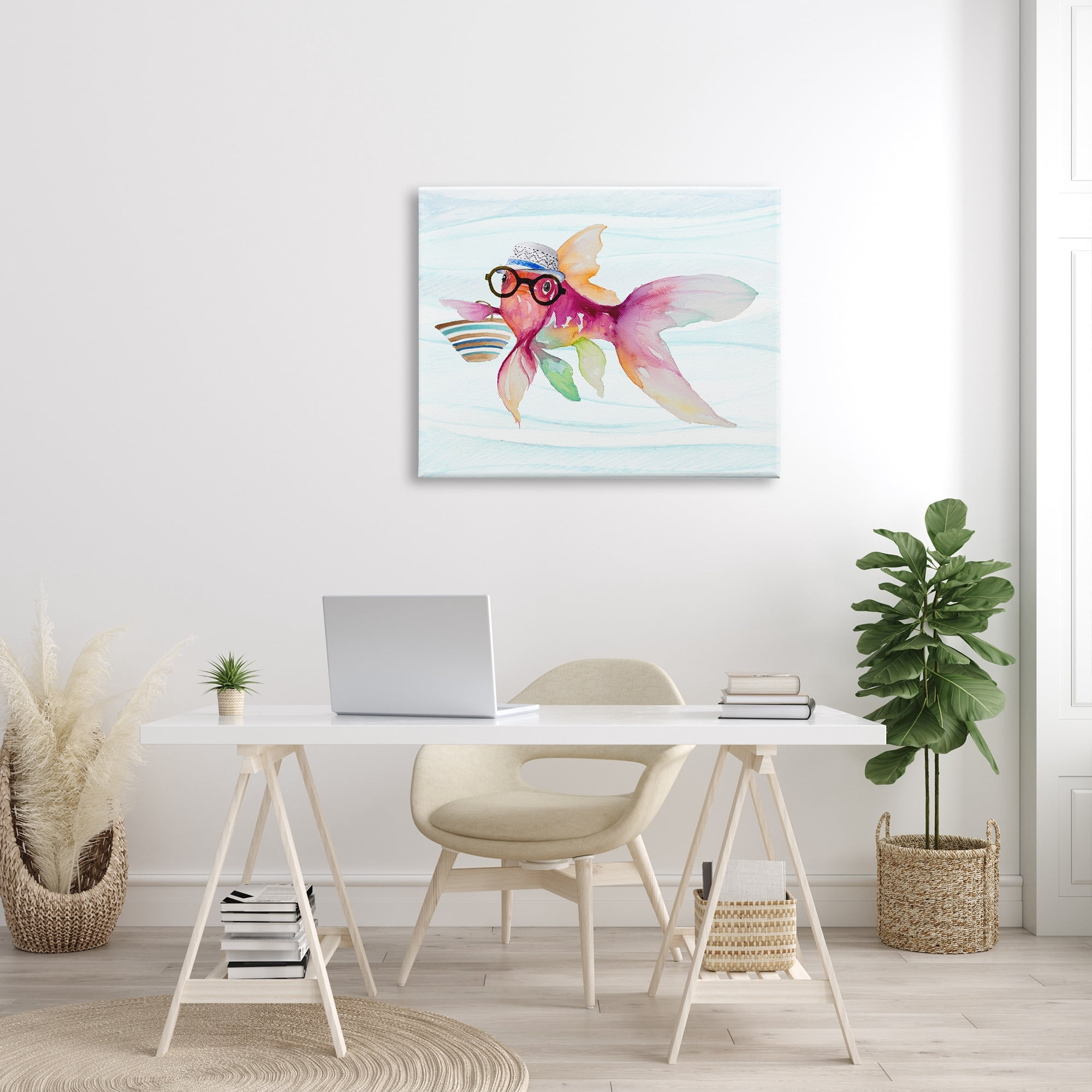 Stupell Hipster Fish Funny Sea Life Landscape Painting Gallery Wrapped Canvas Print Wall Art