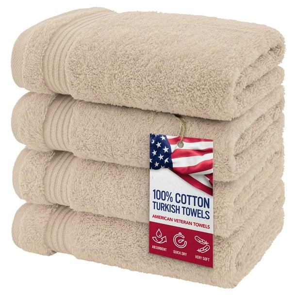 Toalla de mano American Veteran Towel, 100% algodón, juego de 4 unidades, color beige