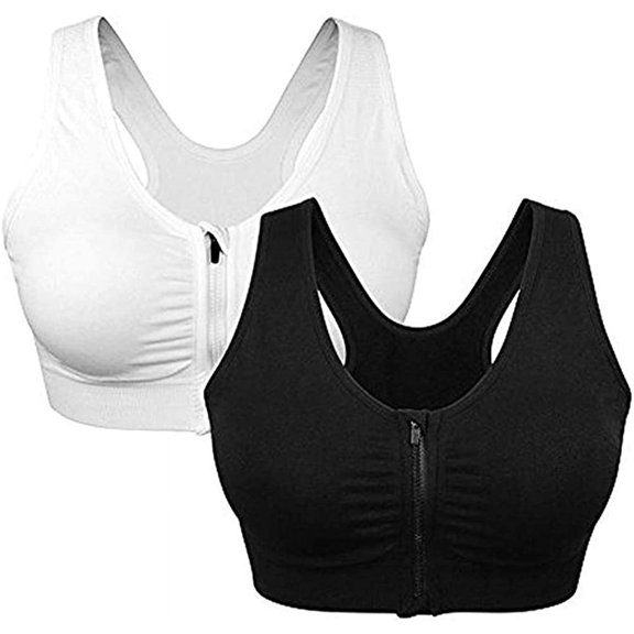 Women's Zip Front Sports Bra Wireless Racerback Yoga Bras Active Sport Bras
