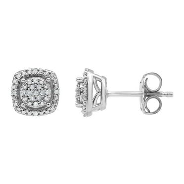 Arista 1/10 Ct Round Cut Diamond Cluster Halo Stud Earrings in Sterling Silver (J-K, I3)