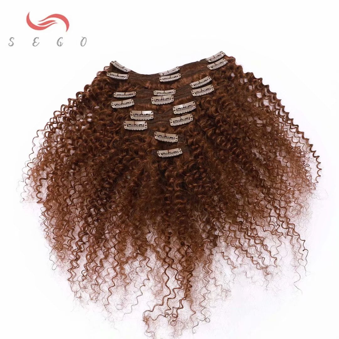 SEGO Kinky Curly Clip in Real Human Hair Extensions Double Weft Remy Full Head Thick Hair Extensions for Women