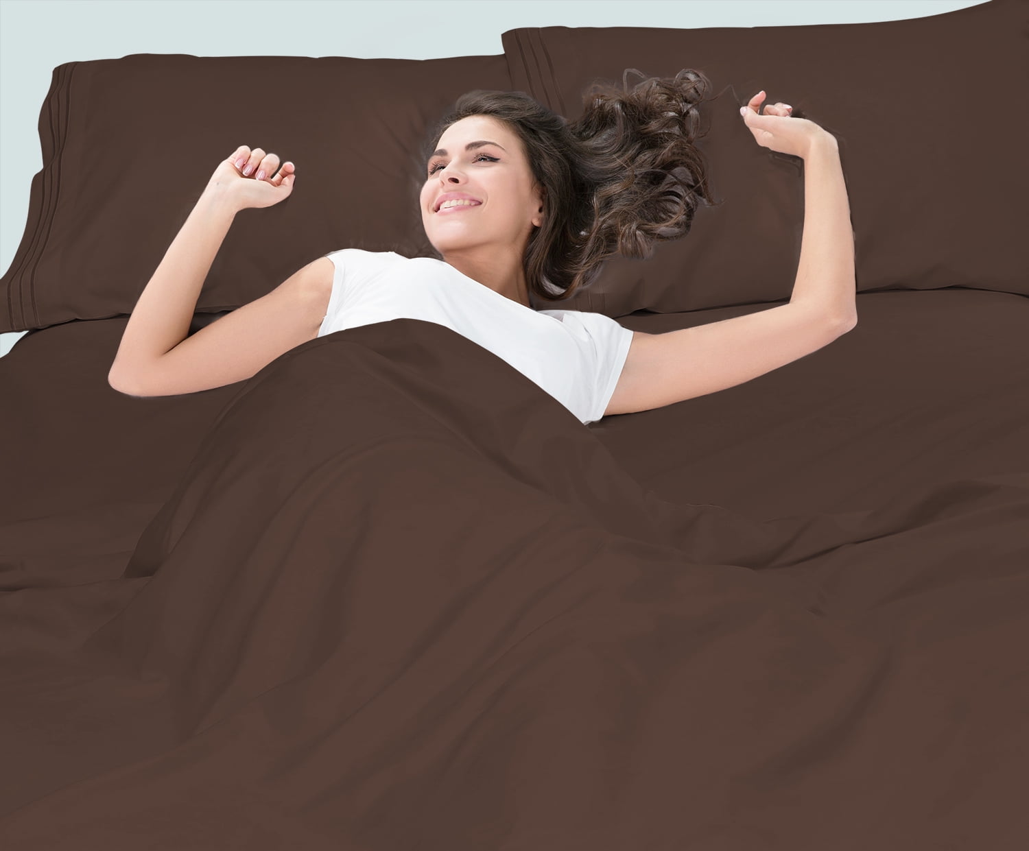 Clara Clark Premier 1800 Microfiber Collection 3-Line Bed Sheet Set, Full Size, Chocolate Brown