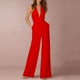 thumbnail image 2 of Riforla Women Sexy Solid Color Party Sexy Halterneck Trousers with Pockets Jumpsuit Womens Jumpsuit Red XXL, 2 of 4