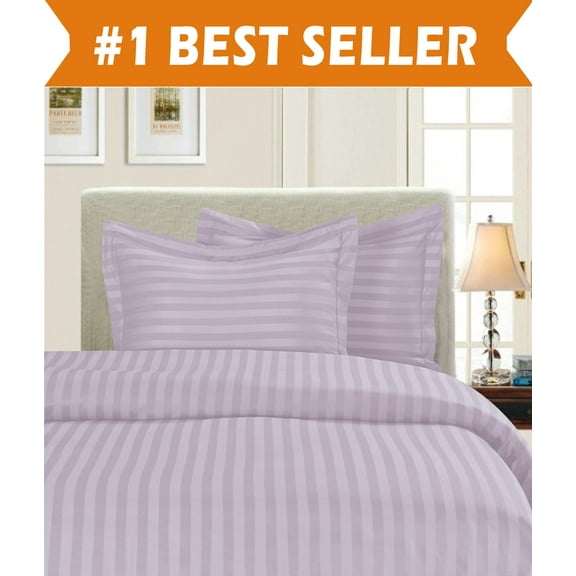 1800 Premier Hotel Collection DAMASK STRIPE Duvet Cover Set Twin/Twin XL Lavender/Lilac