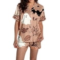 thumbnail image 2 of Yellow Halloween Pajamas Women Silk Imitation Soft Button Down Sleepwear, Short Sleeve Shirt and Shorts Pj Set with Split Design for Sleep, Lounge, Wedding, Bridal, Gifts XL, 2 of 6