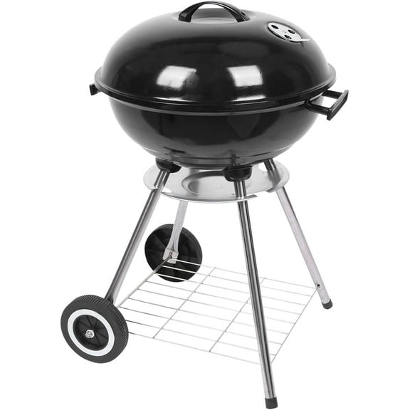 WgoodW 18 inch Portable Charcoal Grill, Stainless Steel BBQ Kettle Charcoal Grill with Wheels and Storage Holder for Camping, Picnic, Barbecue, Party, Outdoor Activities