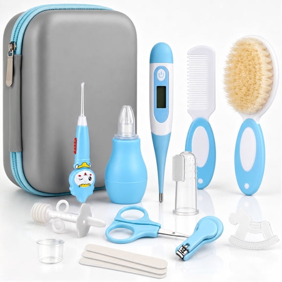 Anpro Baby Grooming Kit, 15PCS Newborn Nursery Health Care Kit with Baby Nail Clipper Thermometer Brush Comb Cleaning for Newborn Girl Boys