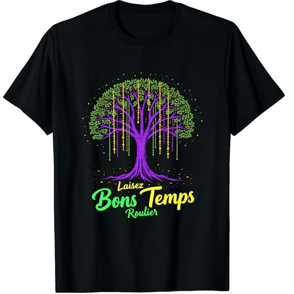 Mardi Gras Bead Tree Carnival New Orleans Graphic Crew Neck Short Sleeve T-Shirts (Men's, Women's)