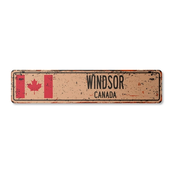WINDSOR CANADA Vintage Plastic Street Sign Canadian flag city country road wall gift | Indoor/Outdoor | 30" Wide