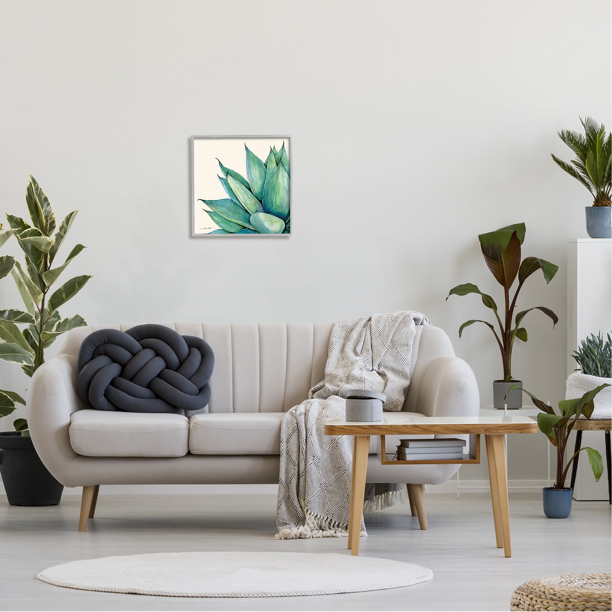 Stupell Green Aloe Plant Succulent Botanical & Floral Painting Gray Framed Art Print Wall Art