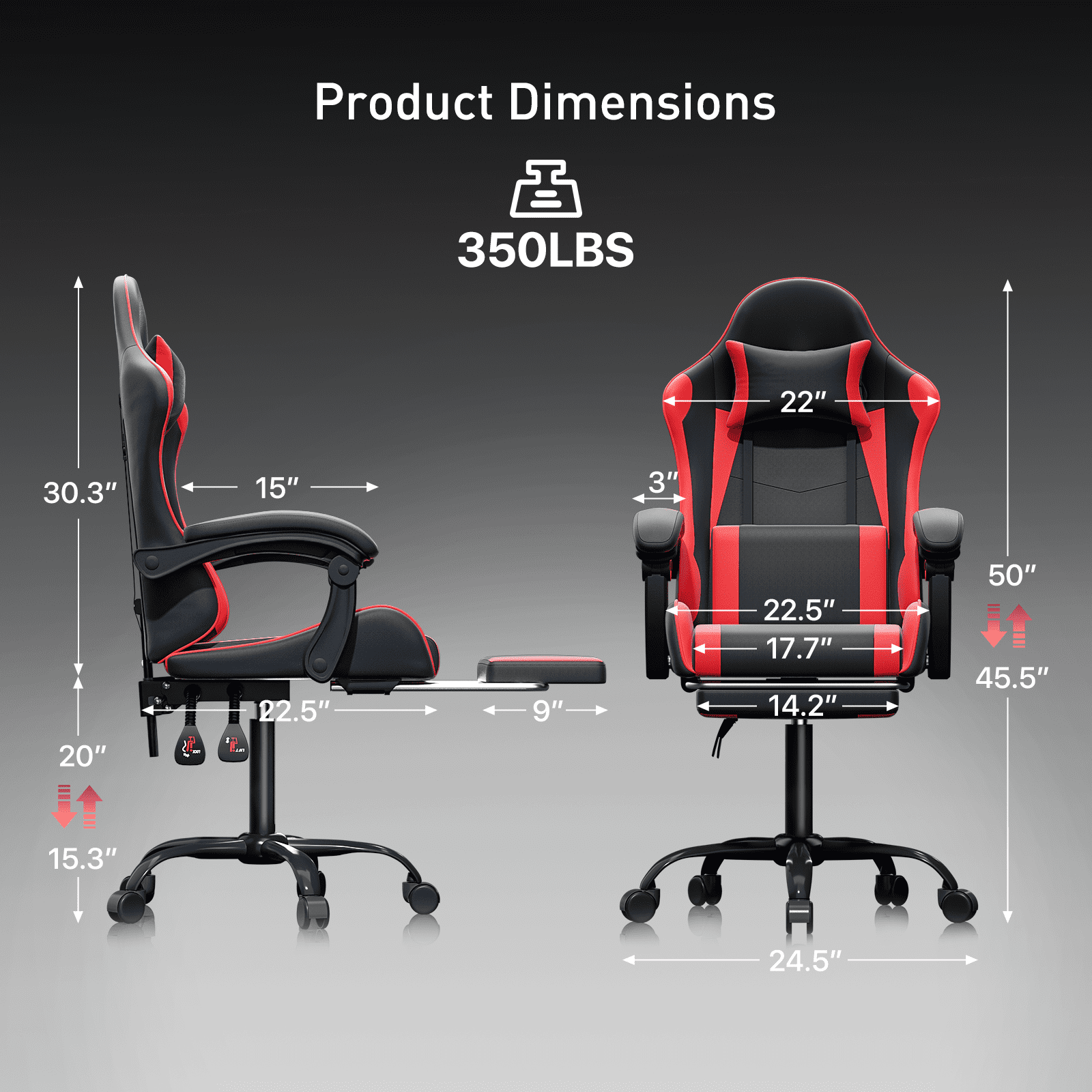 MoNiBloom Ergonomic Gaming Chair with Footrest, Adjustable Headrest and Lumbar Support for Office and Gaming, High-Back Racing Style Computer Desk Chair, Red (Wide Seat)
