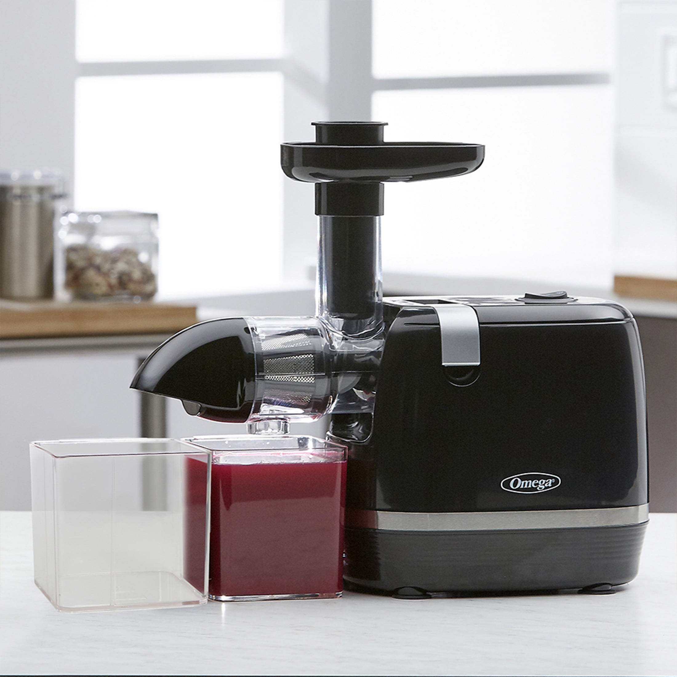 Omega Cold Press 365 Compact Masticating Horizontal Juicer, 150W Low-Speed 3-Stage Auger, in Black (H3000R)