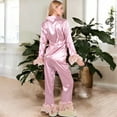 thumbnail image 5 of Women's Satin Long Sleeve Feather Detail 2-Piece Set - Large, Mauve Pink, 5 of 6