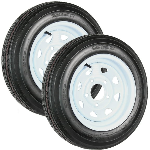 eCustomrim 2-Pk Trailer Tire On Rim 4.80-12 Load B 5 Lug White Spoke Wheel 2 Year Warranty