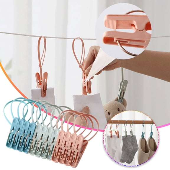 Aursykel Portable Windproof Plastic Clothespin Clips with 19cm Integrated Rope for Travel Heavy Duty Drying Clip Strong Metal Spring Secure Grip for Clothes and Underwear