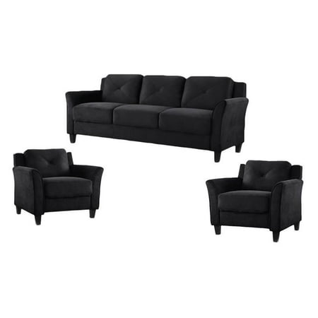 Set Of 3 Black Microfiber Sofa And Accent Chair Walmart Com