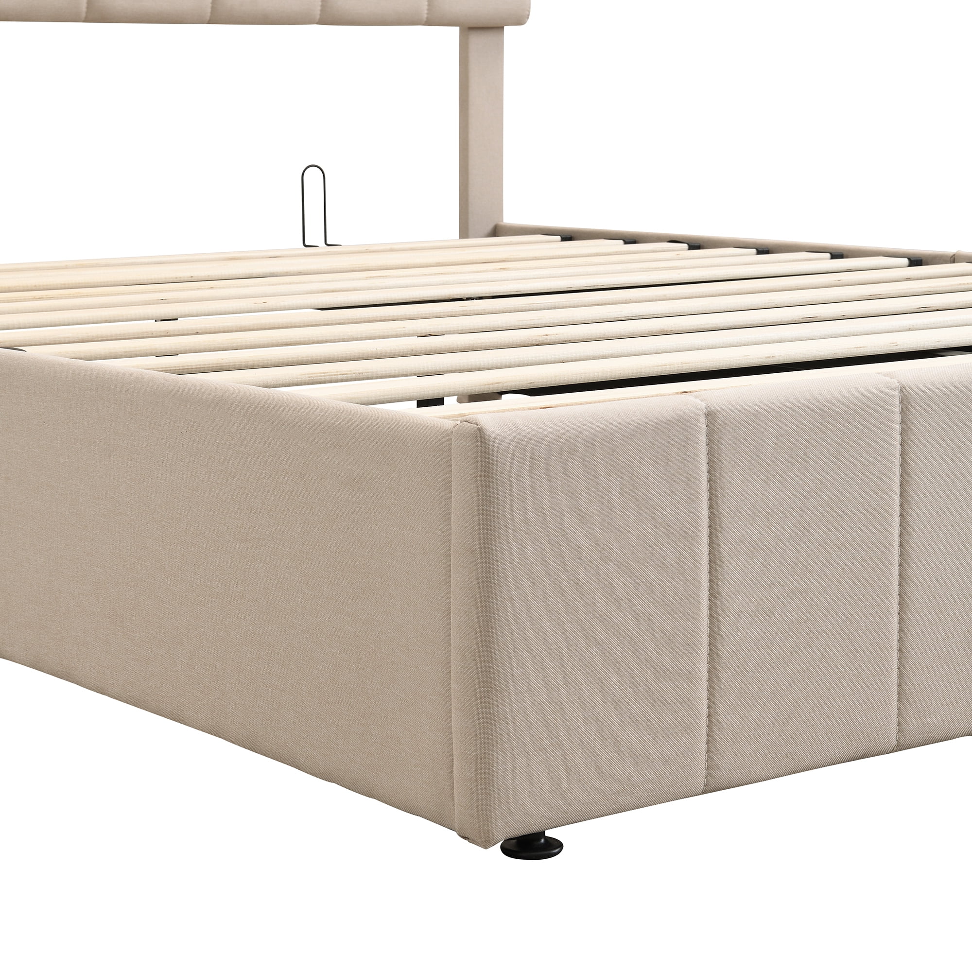 Queen Upholstered Platform Bed 83.5 Inch, Hydraulic Storage System Bed Frame with Linen Fabric Headboard, No Box Spring Needed, Beige