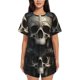 thumbnail image 1 of Balery Gold Pattern Skull Conjunto de Pijama para Mujer con Estampado, Dos Piezas de Manga Corta y Shorts, Ropa de Dormir Suave con Cuello Redondo y Bolsillos-X-Large, 1 of 6