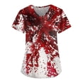 thumbnail image 1 of Blusa quirúrgica con cuello en V y diseño de salpicaduras de sangre para Halloween para mujer: uniforme médico con bolsillos, 1 of 3