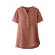 thumbnail image 2 of TaTaai Summer V Neck Casual Top, Women's Half Button Open Front Design, Linen Inspired Short Sleeve Solid Color Shirt Gift, 2 of 8