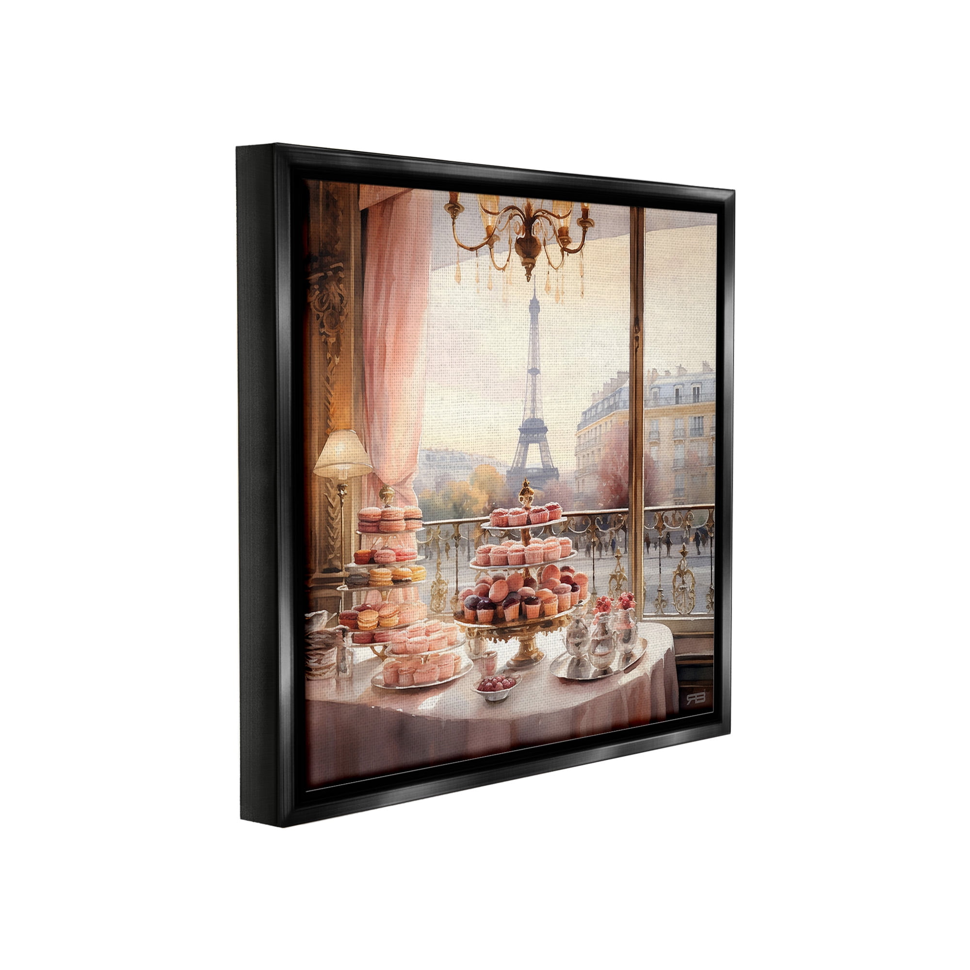 Stupell Industries Parisian Desserts City View Food & Beverage Painting Black Floater Framed Canvas Art Print Wall Art, 18 x 18