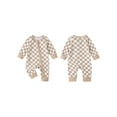 thumbnail image 2 of Spewahor Infant Baby Girl Boy Fall Checkerboard Romper 0 3 6 9 12 Months Round Neck Long Sleeve Full Length Zipper Jumpsuit, 2 of 9