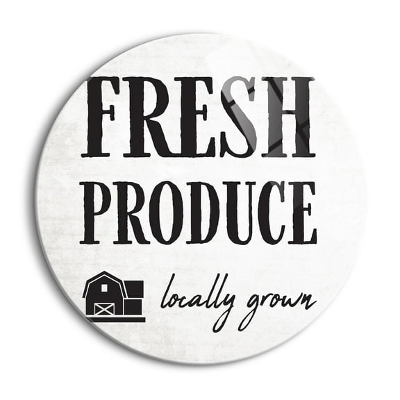 Fresh Produce Locally Grown Black Barn 24 inch Glass Round Wall Hanging Sign