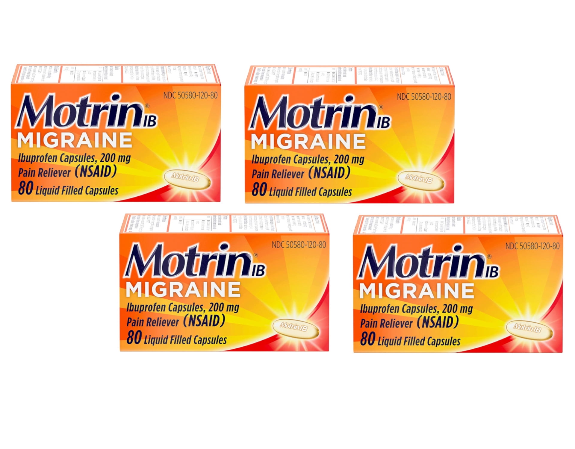 Motrin IB Migraine Ibuprofen Liquid Gel Capsules, 200mg Pain Reliever