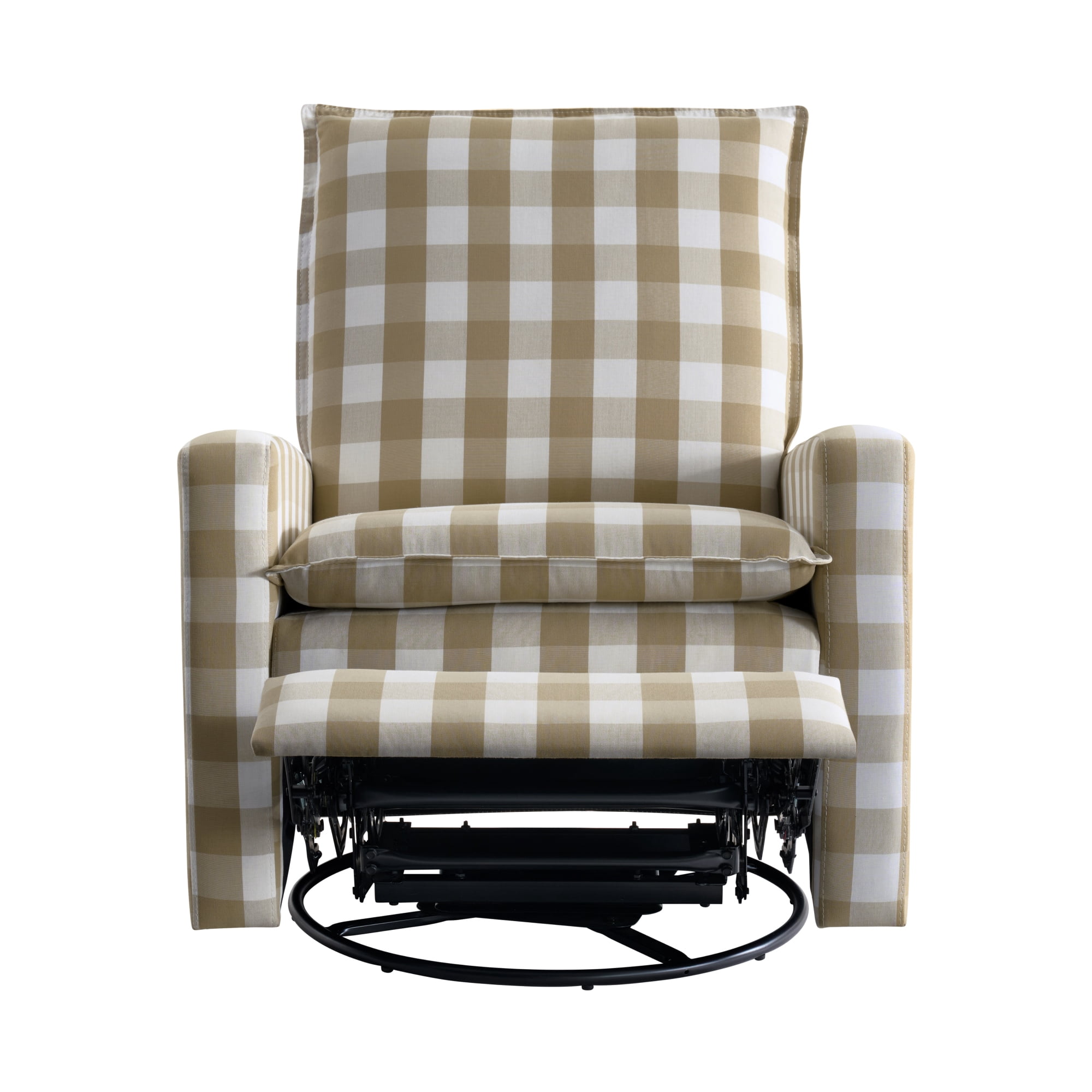 Soho Baby Coventry Upholstered Glider Recliner Rocking Chair 360° Swivel for Nursery and Living Room – Gingham Tan