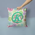 thumbnail image 2 of Carolines Treasures CJ2011-KPW1414 Letter K Flowers Pink Teal Green Initial Canvas Fabric Decorative Pillow  14Hx14W, 2 of 4