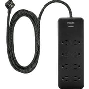 Philips 8-Outlet Surge Protector, 8ft Braided Cord, 15A, Black