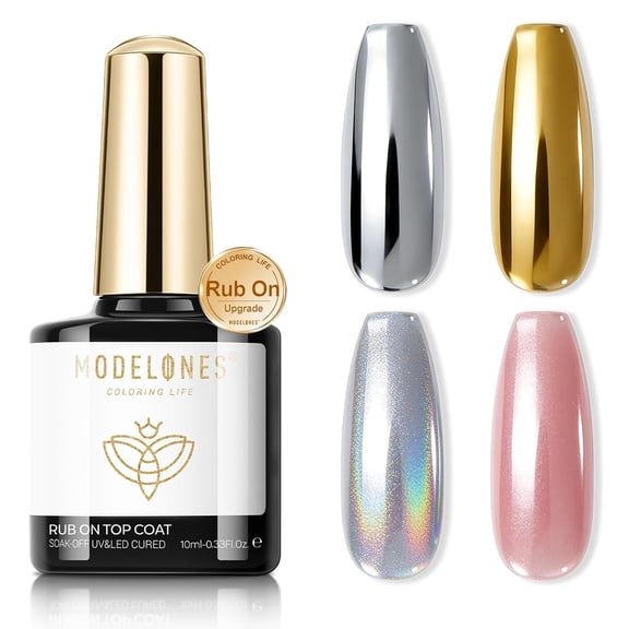 modelones Gel Top Coat for Chrome Nail Powder, Mirror Shiny Clear Chrome Top coat No Wipe Long Lasting Soak Off Nail Lamp High Gloss Chrome Top Coat Gel Nail Polish for Home DIY and Nail Salon