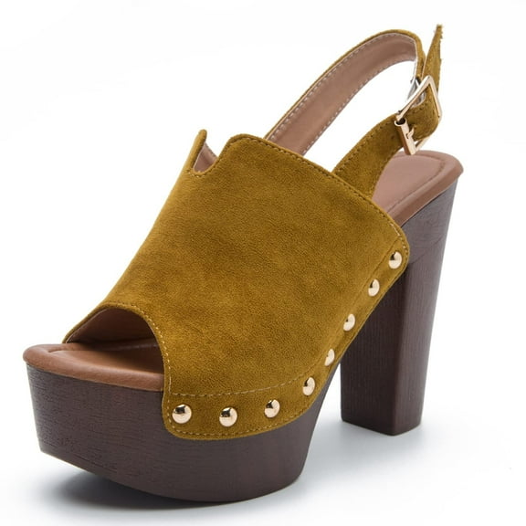 SACFOF Womens Heeled Sandals Peep Toe Chunky High Heels Ankle Strap Buckle Platform Slingback Wedge Dressy Sandals