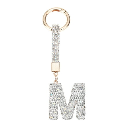Uxcell Bling Car Letter Charm, Car Rear View Mirror Charm Silver Initial Letter Interior Decoration Hanging Crystal Ornaments for Women, Bags DIY, M