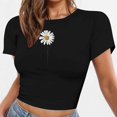 thumbnail image 5 of Mifsaly Floral Crop Tops for Women Summer Slim Fit Crewneck Short Sleeve Cropped T-Shirts Trendy Y2K Going Out Cotton Shirts Lightweight Casual Beach Club Party Tees S, 5 of 6