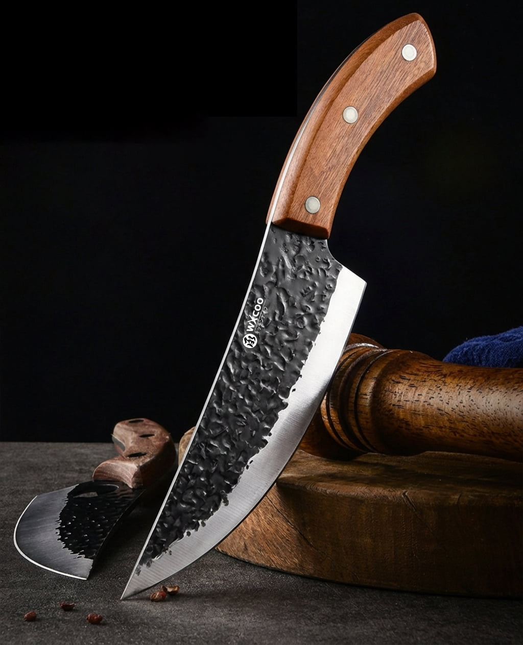 1/2pcs Hand Forged Meat Boning Knife, High Carbon Steel Full Tang Cleaver with Wood Handle, Ultra Sharp Kitchen Butcher Knife with Sheath