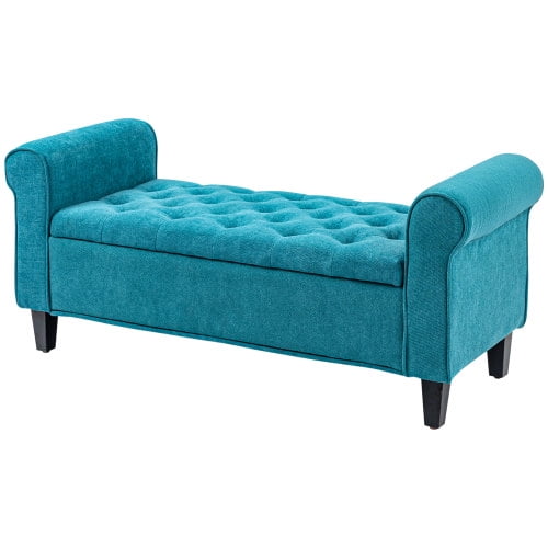 Knubmt Modern Storage Bench with Wood Frame, 50" Upholstered Storage Ottoman for Living Room, Entryway, Bedroom, Blue